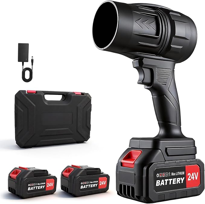 Cordless Leaf Blower 400000 RPM Handheld Leaf Blower with 2×24V 2400mAh Batteries and Charger 130MPH Turbo Airflow Lightweight Leaf Blowers for Patio Lawn Car Camping