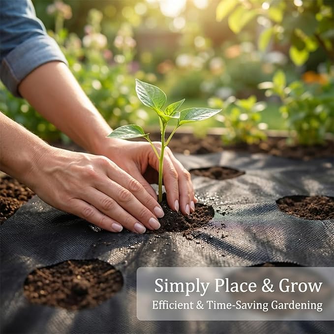 gardtree 4ftx50ft Six-line Planting Holes Weed Barrier Landscape Fabric 3.2oz Woven Geotextile Weed Control Cloth Mat for Onions Carrots Garlic Spinachetc..