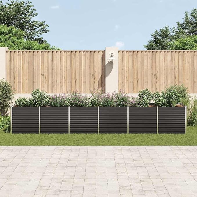 Garden Raised Bed Raised Flower Bed Garden beds Outdoor Gardening Box Patio planters Suitable for Courtyard Orchard Nursery Corridor Galvanized Steel 189x31.5x30.3 Anthracite