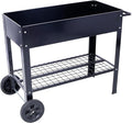 Elevated Mobile Raised Ergonomic Metal Planter Garden Bed with Wheels Storage Shelf and Drainage Holes 42.25x19.5x31.5 Black
