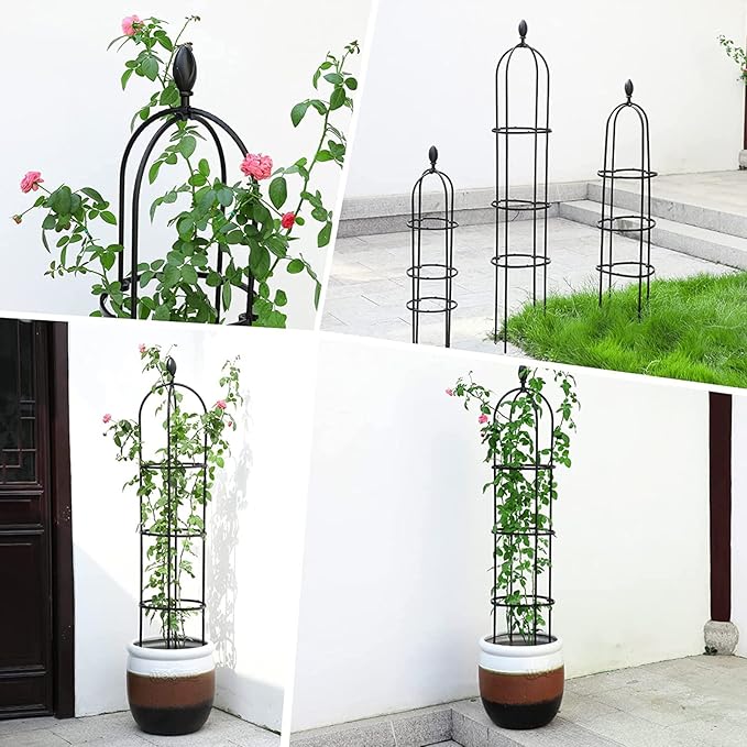 Garden Plant Supports Tower Obelisk Garden Trellis Plant Support Rack Plant Climbing Tower Frame Steel Garden Obelisk Flower Stand for Roses Climbing Plants35 * 120 cm