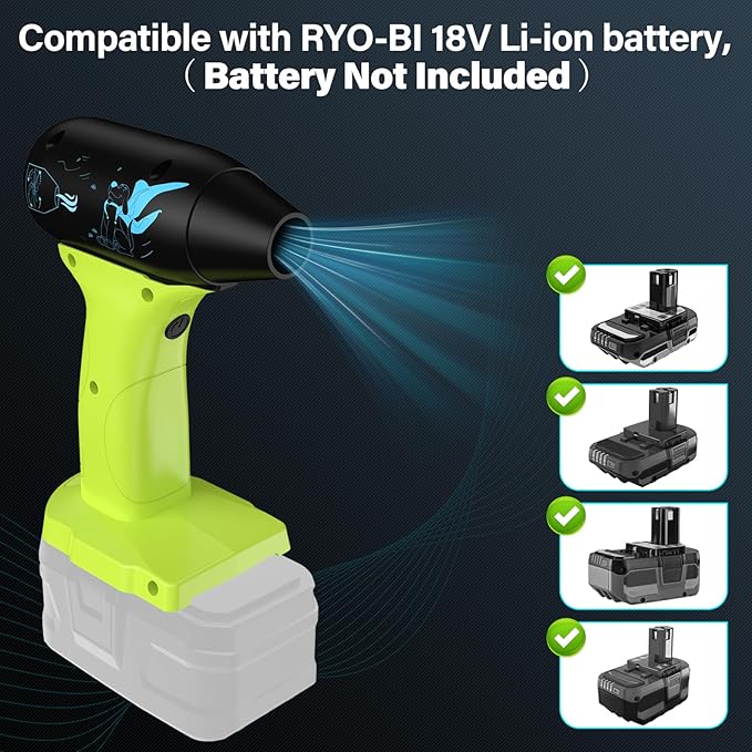 Jet Dry Mini Blower 130000 RPM High Speed Jet Fan 4 Speed Control Compatible with Ryobi 18V Battery Cordless Handheld Blower for Car Drying &amp Cleaning (Battery Not Included)