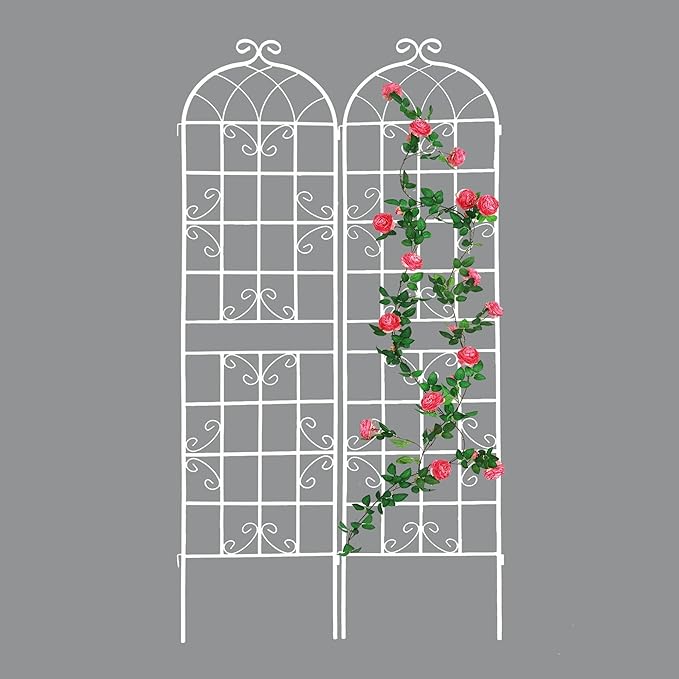 2 Pack Large Garden Trellis 86.7 H x 19.7 W Heavy Duty Rustproof White Iron Plant Trellis for Potted Plant Support Metal Climbing Rose Trellis Vine Vegetable Cucumber