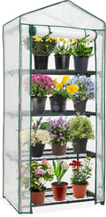 EAGLE PEAK 4-Tier Mini Greenhouse Portable Green House with Shelves &amp Weather-Resistant PE Cover Small Greenhouse for Seedlings &amp Gardening Gifts 27x19x64 in Clear/White