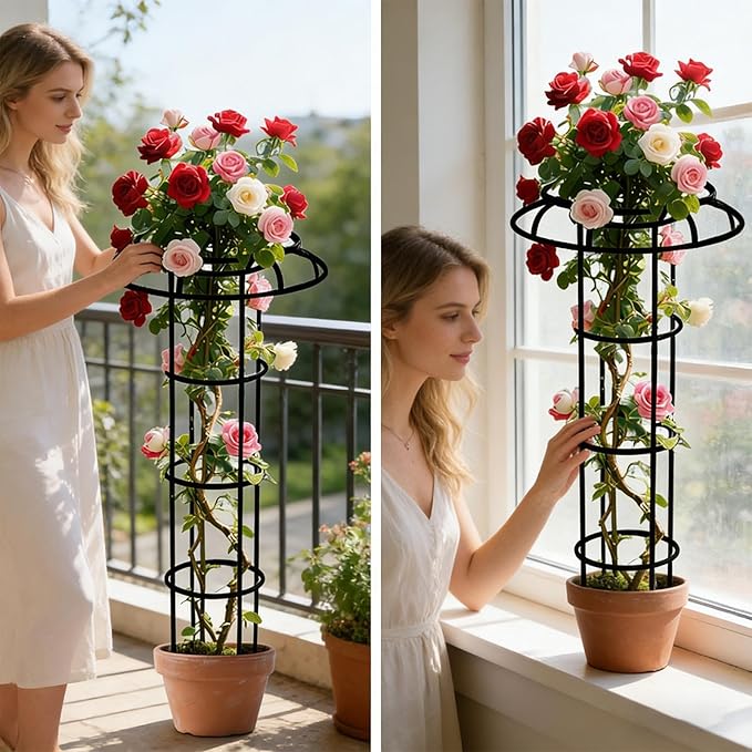 Garden Trellis - Vertical Umbrella Shape Plant Support for Climbing Plants | All Weather Outdoor Frame Decorative Structure Stable Ground Placement &amp Space Saving Growth Guide for Vines Flowers