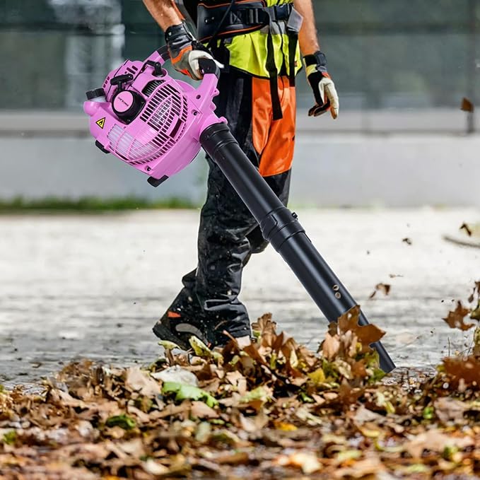 Handheld Gas Leaf Blower 2-Stroke Gas Powered Leaf Blower 26cc Gasoline Grass Sweeper Powerful Clearing Blower for Lawn Care Snow Blowing &amp Yard Cleaning (Pink)