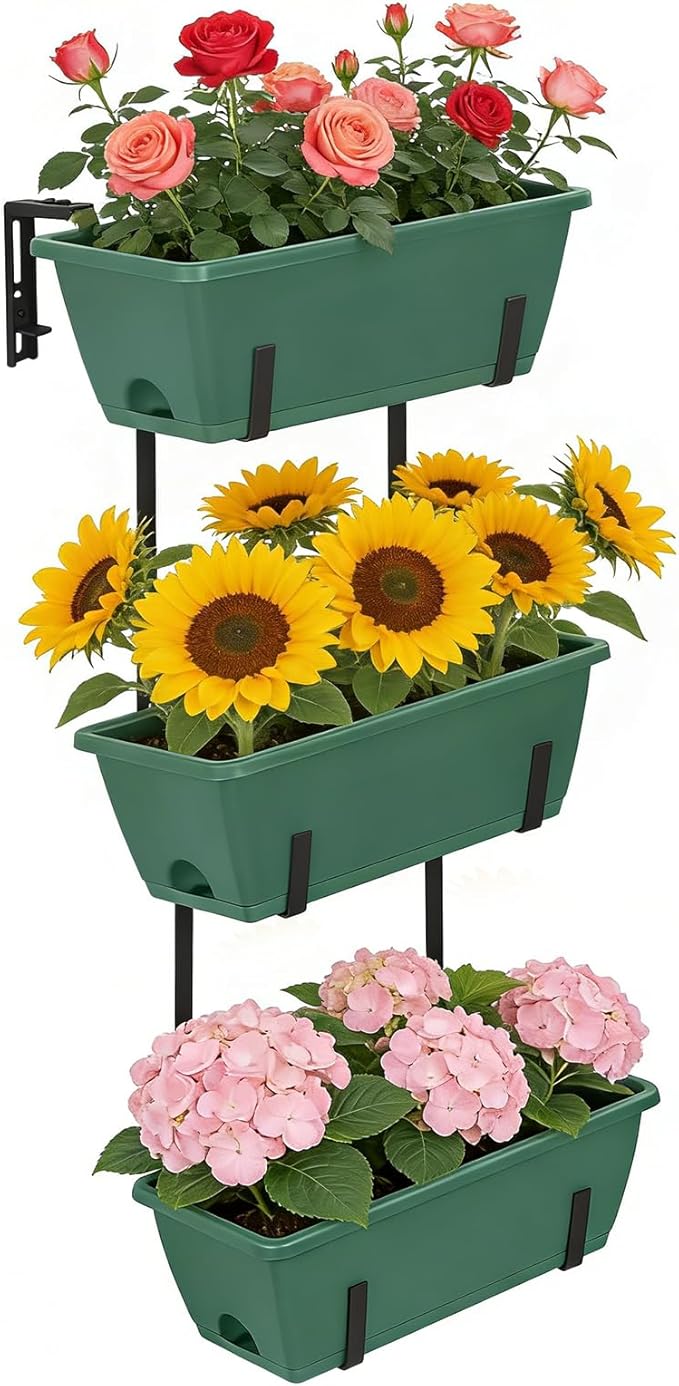 OYEAL Railing Planter Box 3 Tier Vertical Window Boxes Planter Raised Garden Bed