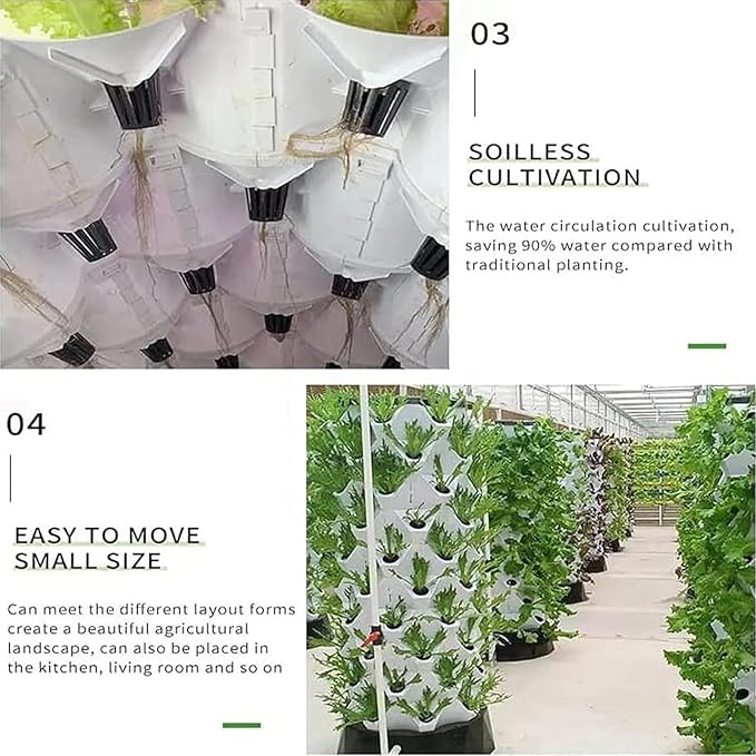 Hydroponic Tower Growing System Garden Hydroponic Growing System Vertical Tower Hydroponics Growing System for Vegetables Aeroponic Tower with Hydrating Pump Seeding Bed &amp Net PotsWhite-80Pot