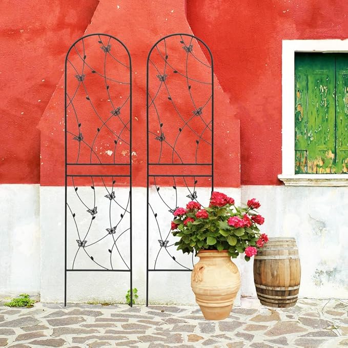 Sturdy Metal Garden Trellis for Climbing Plants – Rust-Resistant Outdoor Flower Support with Decorative Butterfly Design (2 Pack-H86'')
