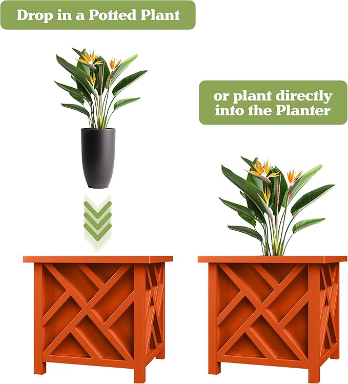 Lattice Design Planter Box - 15.5-Inch-Square Decorative Outdoor Flower or Plant Pot - Front Porch Patio and Garden Decor by Pure Garden (Terracotta)