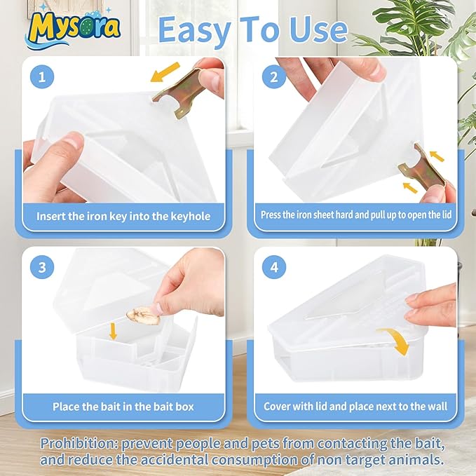 6 Pack Mouse Bait Stations with Visible Window &amp Keys Lockable Rodent Control Boxes Triangular Mice Traps Box for Indoor Outdoor Corners Garage Kitchen Bait Not Included (Translucent)