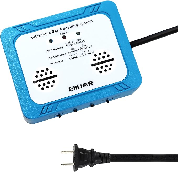 Ultrasonic Bat Repellent Dual Speaker Bat Removal Solution for Attic Garage Porch Basement - Pet Human Safe Indoor Ultrasonic Repellent Device