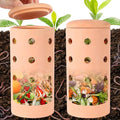 2pcs Underground Compost Bin 10 * 4.13 * 4.13Inch Garden Worm Farm Outdoor for Organic Refuse Red Pottery Ceramics Compost Bin with Holes and Lid Clay for Garden
