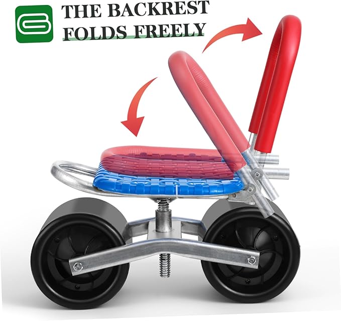 Garden Work Seat with Wheels Pp Steel 360° Rotating Comfortable Height Easy to Store