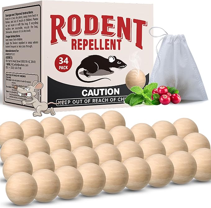Rodent Repellent 34 Balls Mouse Repellent Indoor for House Car &amp Garage – Safe &amp Natural Peppermint Oil Moth Balls for Rodents Rat &amp Mice Repellent for Home Office &amp Outdoors