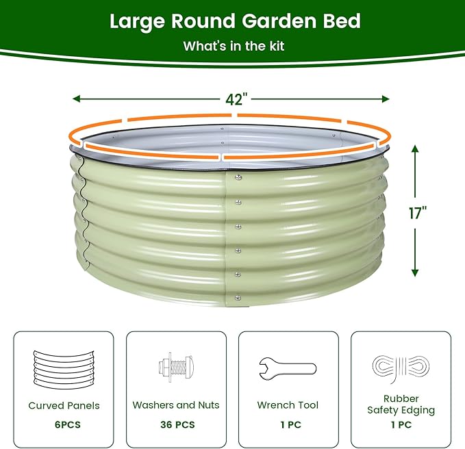 Olle 17 Tall 42 Round Raised Garden Bed Metal Raised Beds for Gardening Large Planter Box Round Raised Garden Beds Outdoor for Vegetables Sage Green