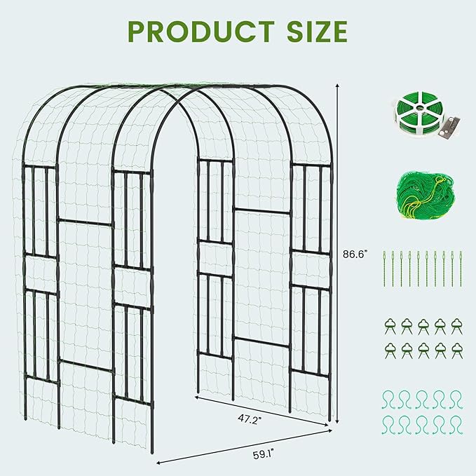 Tall Garden Arch Trellis for Climbing Plants 87in Tall Metal Plant Support Trellis Archway for Climbing Plant Vegetables Cucumber Outdoor Yard Lawn Garden Arch Tunnel Trellis