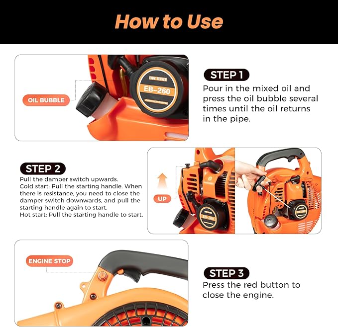 Commercial Handheld Leaf Blower 0.75Kw 2-Stroke Gas Handheld Lawn Grass Leaf Blower 7500rpm Portable Grass Blower with 0.9L Fuel Tank Capacity for Road Maintenance Sanitation Cleaning