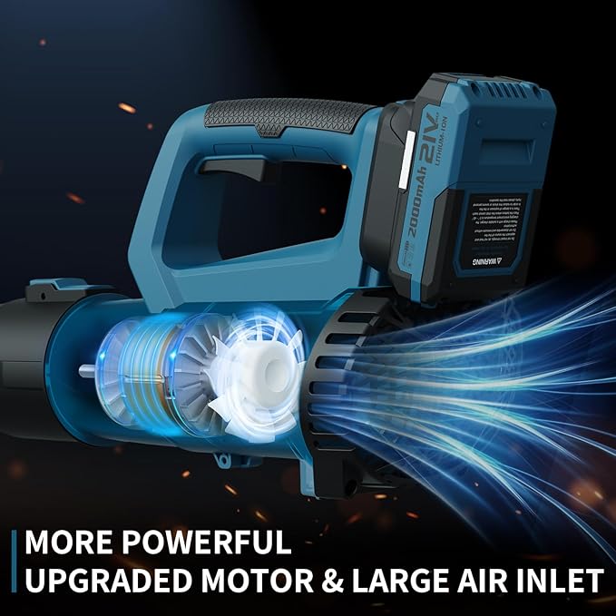 LEAPUL Leaf Blower Cordless 21V Electric Leaf Blower with 2×2.0Ah Batteries &amp 1 Fast Charger Lightweight Battery Powered Blower for Lawn Care Patio Cleaning