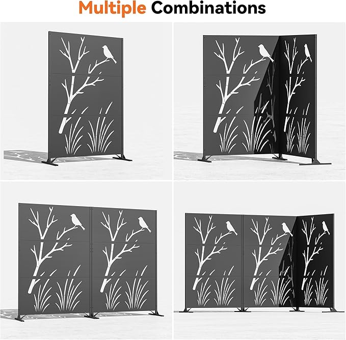 Modern Shade 4x6 FT Metal Privacy Screen with Artistic Modular Designs Decorative Patio Privacy Fence &amp Garden Divider Freestanding Outdoor Metal Fence Panel Weather-Resistant (Perch &amp Meado