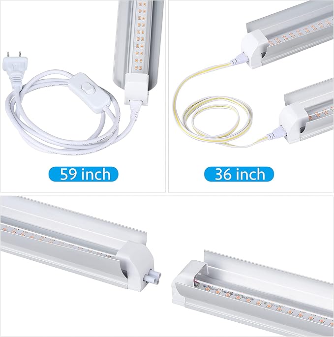 Grow Light for Indoor Plants 4ft T8 270W (6 x 45W) Super Bright Full Spectrum Sunlight LED Grow Lights 6-Pack