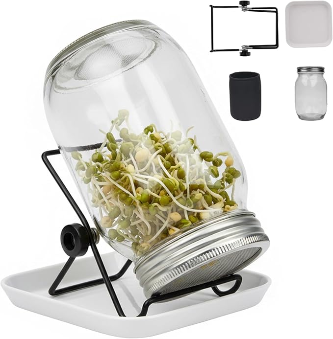 Sprouting Jars Sprouting Jar Kit Complete Seed Jar Kit with Stainless Steel Stand &amp Drip Tray Easy Home Sprout for Microgreens Beans Broccoli