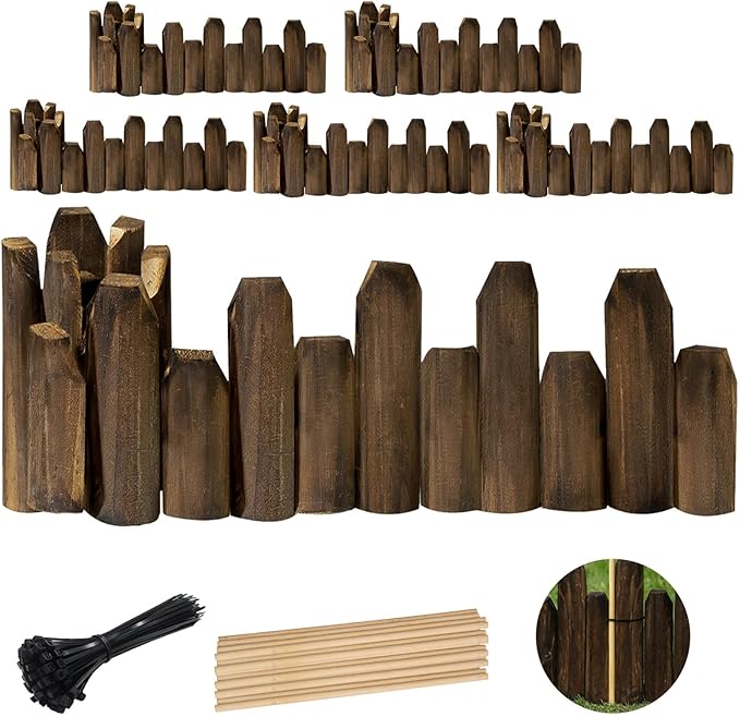 Wood Garden Edging Half Round Natural Wooden Solid Log Fence Border Decorative for Flower Bed Barriers and Landscape Fencing (7.8 H x 47 L 6 Pack)