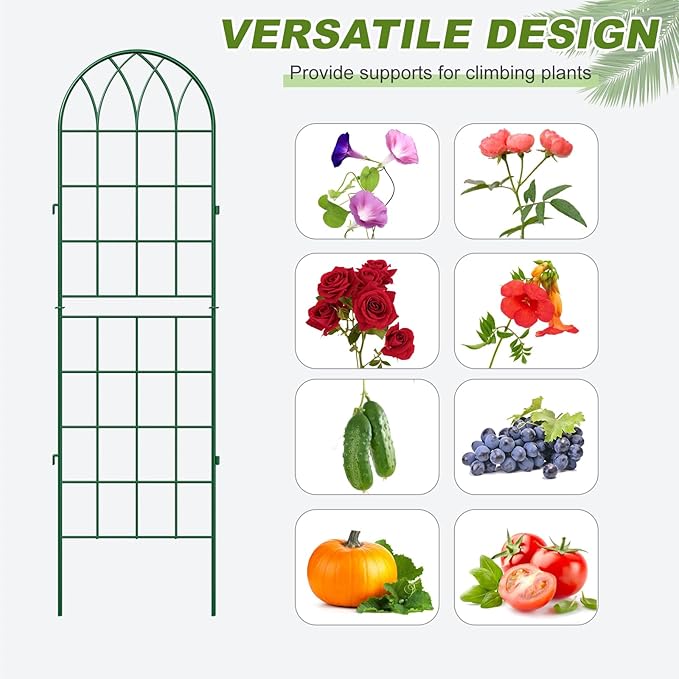 DoCred 4 Pack Garden Trellis for Climbing Plants 71 Inch Metal Plant Trellis for Plant Support Large Decorative Outdoor Trellis for Climbing Vegetable Flower Rose Vine Cucumber Green
