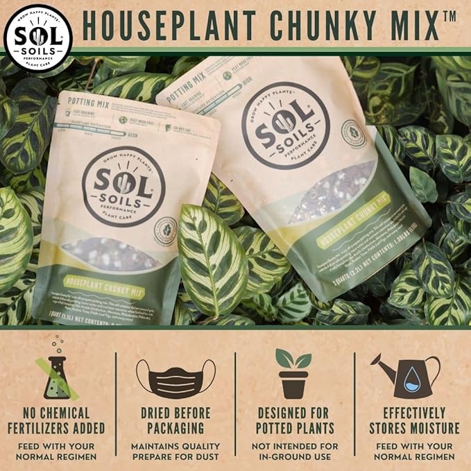 Sol Soils Houseplant Chunky Mix - Fast Draining Chunky Soil Mix for Indoor Plants - 1 Gallon - Coco Coir Perlite Pumice