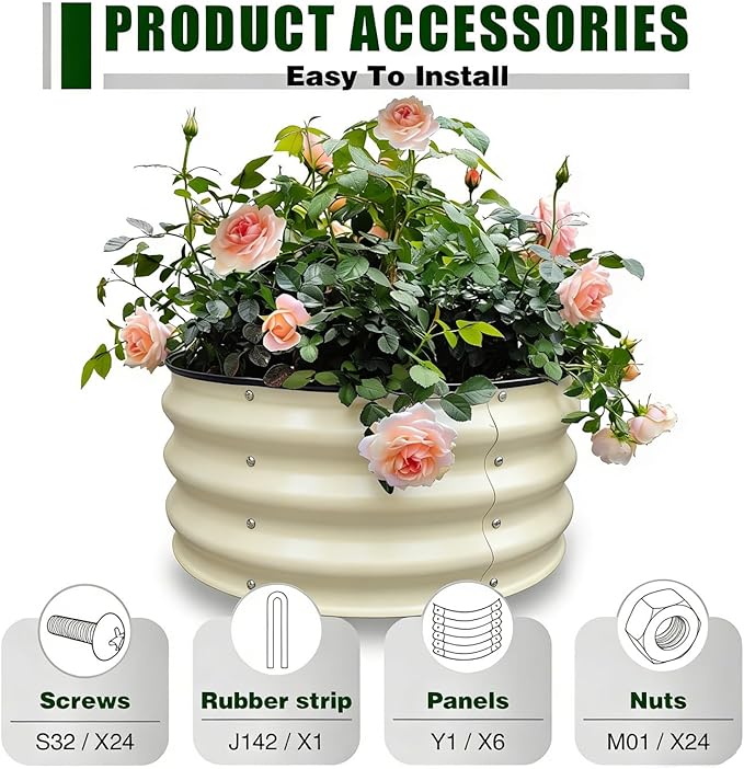 GrowHaus 2Pack 2x2x1FT Galvanized Raised Garden Bed Planter Boxes Outdoor Round Metal Garden Beds for Planting Vegetables Flowers Herbs White
