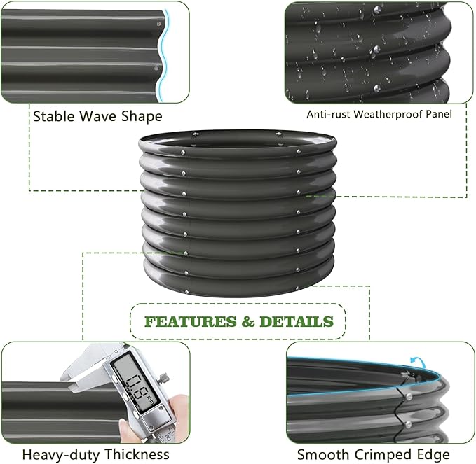 A ANLEOLIFE 2-Pack 3ft x 24” Tall Galvanized Raised Garden Beds Outdoor Round Metal Planter Box for Planting Vegetables Flowers Herb Anti-Rust &amp Easy-Setup Quartz Grey