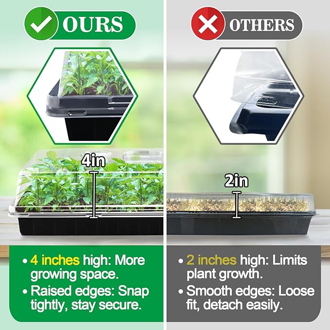 Apipi 10 Pcs 4'' High Durable Humidity Domes - Thickened 1020 Seed Starting Tray Covers with Adjustable Vents Greenhouse Plant Growing Lid Dome for Seedling Growth Well Water Retention