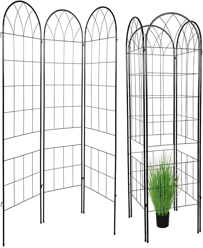 Outdoor Garden Trellis Anti-Rust Metal Flower Stand 150x45cm 59x18″ Grille with Decorative Lines for Lawn Garden Backyard Climbing Plants (Black/White)(Color:BlackSize:220x45cm)