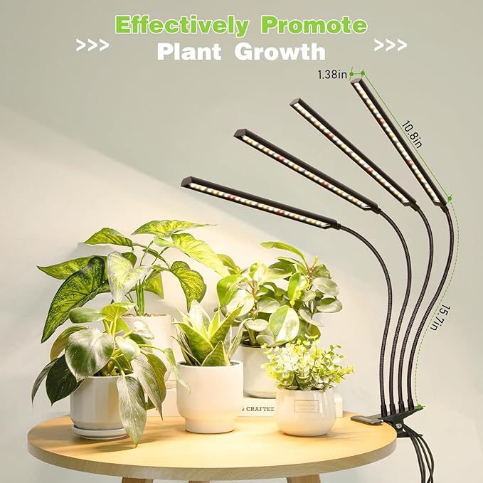FOXGARDEN Grow Lights Full Spectrum Four-Head Plant Lights for Indoor Growing with Flexible Gooseneck 208 LEDs Clip Grow Lamp with 4/8/12H Timer 4 Brightness Levels Ideal for Indoor Growth