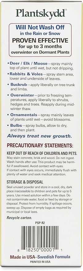 Plantskydd Animal Repellent - Repels Deer Rabbits Elk Moose Hares Voles Squirrels Chipmunks and Other Herbivores Wettable Powder Concentrate - 2.2 LB Box - Makes 2.5 Gallon Liquid (PSP-R2)