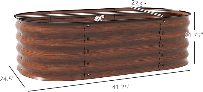 3.5' x 2' x 1' Galvanized Raised Garden Bed Kit Outdoor Metal Elevated Planter Box with Safety Edging Easy DIY Stock Tank for Growing Flowers Herbs Vegetables Brown