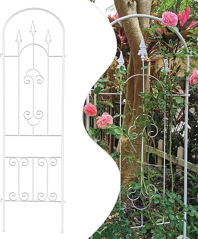 Metal Garden Trellis Climbing Clematis Plant Support Frame Large House Plant Trellis Indoor Heavy Duty Rustproof Black Iron Plant Trellis for Potted Plants SupportWhite180cm