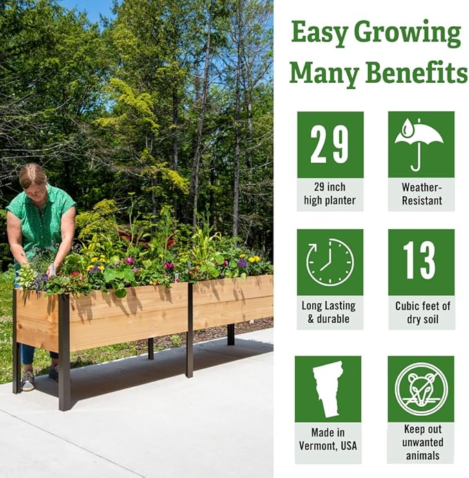 Gardener's Supply Company Raised Garden Bed Elevated Cedar Planter Box | 2' x 8' Self-Watering Standing Garden for Outdoor Plant Vegetables &amp Flower Gardening Perfect for Patio Deck &amp Yard