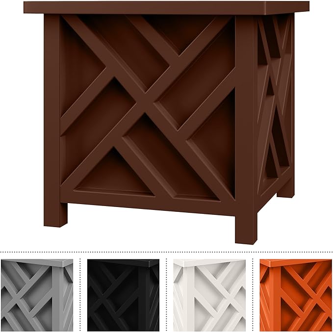 Lattice Design Planter Box - 15.5-Inch-Square Decorative Outdoor Flower or Plant Pot - Front Porch Patio and Garden Decor by Pure Garden (Brown)