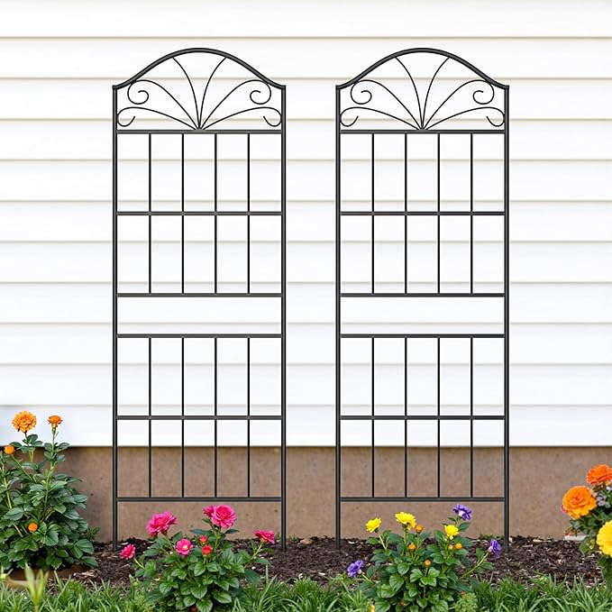 Metal Trellis for Climbing Plants Outdoor 60 * 19.7 Inch Tall Garden Trellis with Black Rustproof Coating Decorative Rose Trellis for Climbing Roses Vines and Flowers 2 Pack