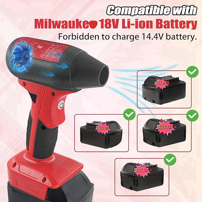 Mini Jet Dry Blower Fan for Milwaukee M18 Battery130000RPM Electric Air DusterRechargeable Cordless Jet Fan Blower for PC Car and Outing Jobsite (Battery Not Included)