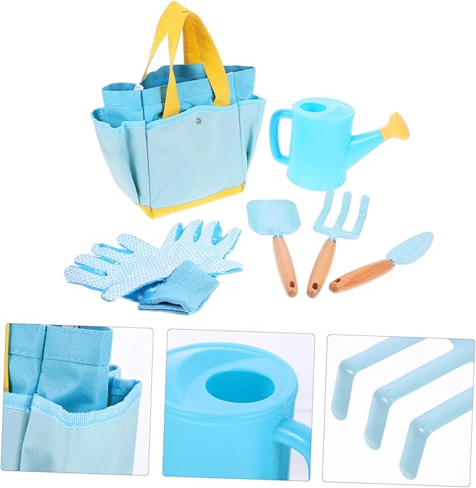 1set Boy Girl Gardening Tools Set Boy Girl Garden Hand Tool Kit Shovel Rake Watering Can and Storage Basket and Gardening Equipment for Outdoor Fun