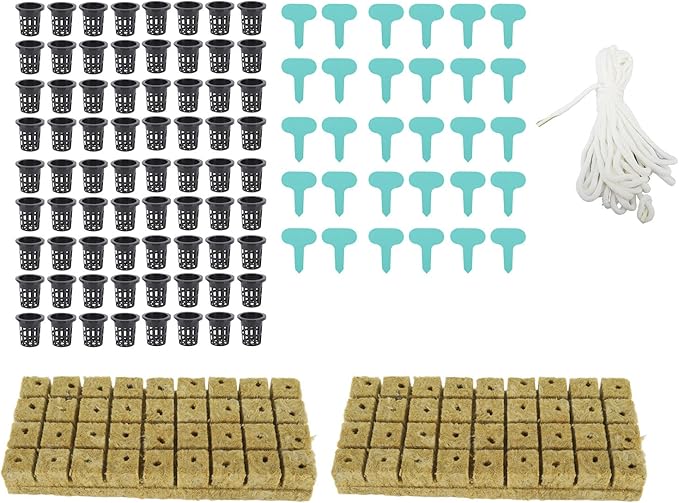JTLB 72 Set 1 Inch Rockwool Cubes with 2 Inch Net Pots for Hydroponics Growing System Good Water Absorption Hydroponics Mesh Net Cup Kit for Home