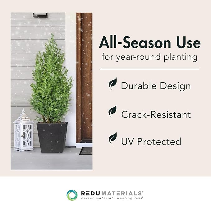 Tierra Verde 2-Pack Indoor &amp Outdoor Self-Watering Square Planters Small Sonata Black - Planter Containers for Plants and Flowers - Gardening and Landscaping Accessories