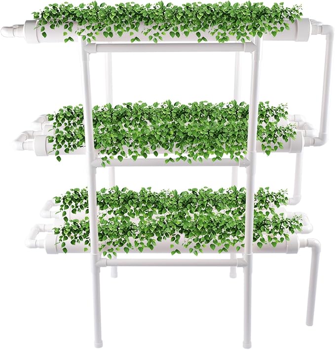Hydroponic Grow KitPump TimerFood-Grade PVC-U Pipes Hydroponics Planting System with Water Pump Nest Basket and Sponge for Leafy Vegetables