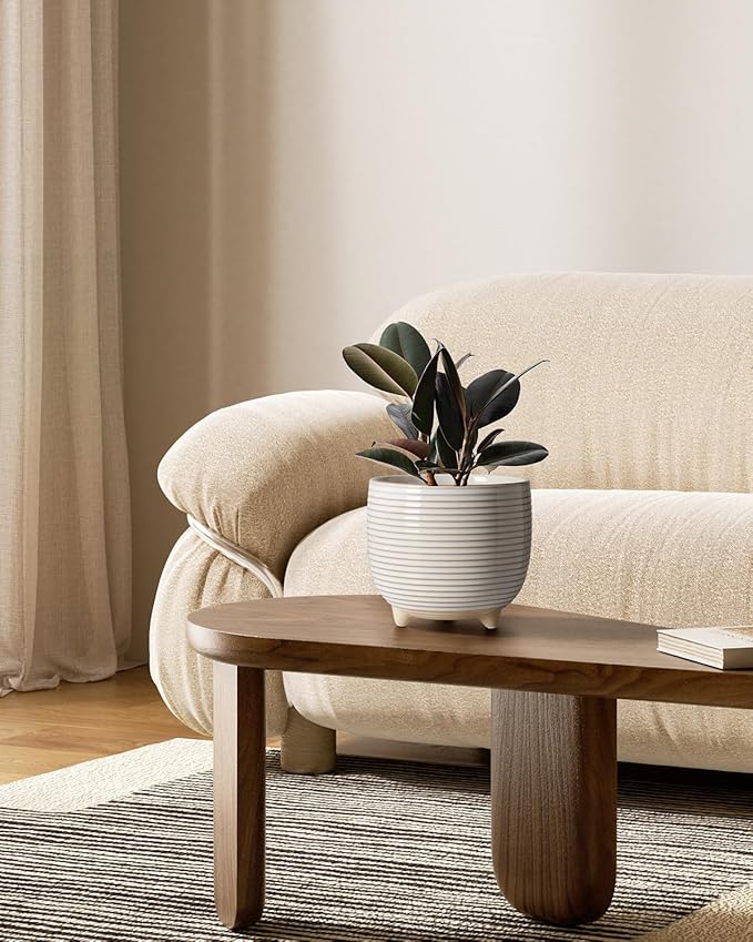 LE TAUCI Ceramic Plant Pots 5.1 + 6.4 Inch Footed Pots for Plants Modern Flower Pots for Home and Office Indoor Planters with Drainage Reactive Glaze White