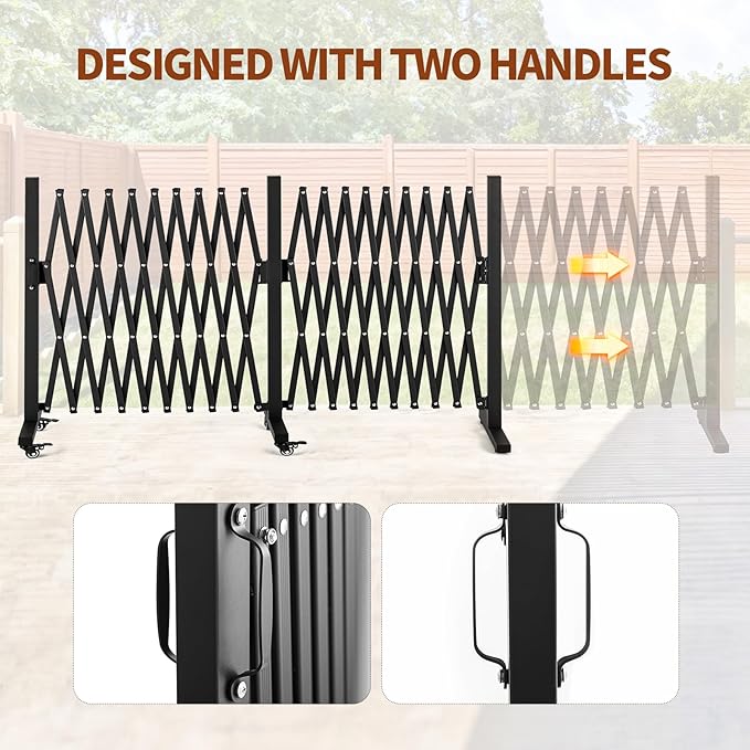 TECSPACE Aluminum Expandable Garden Fence Portable Barricade Gate with Casters Expansion Size 201×15.2×40.6 inches Adjustable Flexible Fence Mobile Barricade Safety Barrier