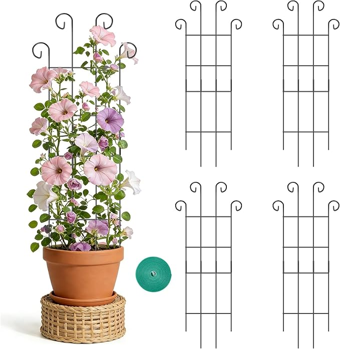 Trellis for Climbing Plants Indoor 4 Pack 31'' Metal Plant Trellis Indoor for Potted Plants Sturdy Plant Support Outdoor for Ivy Pothos Monstera Hoya Flower Vine Wave Shape