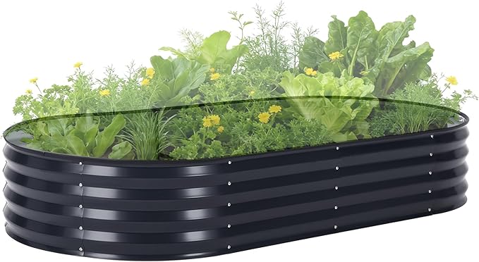 CABIHOME Galvanized Raised Garden Bed Kit with Corrosion-Resistant Steel – Oval Planter Box for Vegetables Flowers &amp Herbs – Durable Reinforced Easy to Assembly – Includes Zippered PVC Cover G