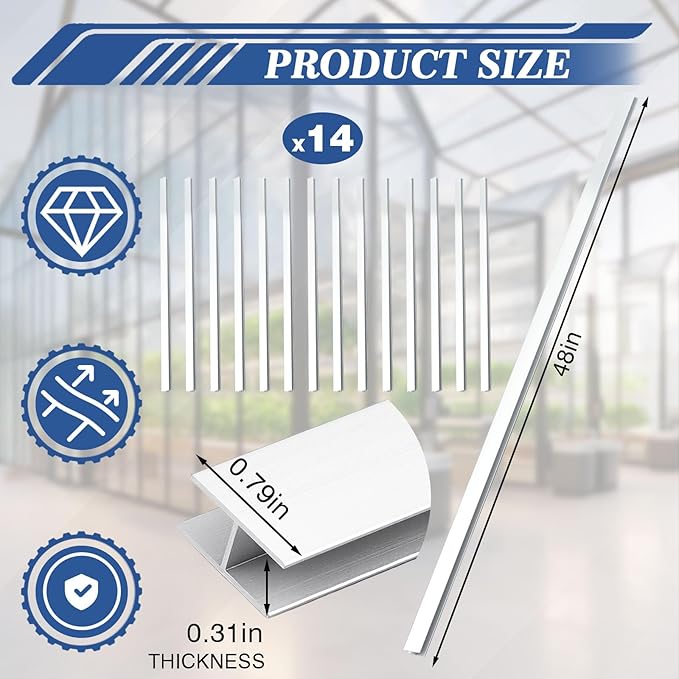 Shimeyao 14 Pcs 4 ft Aluminum H Connectors Greenhouse Panels Connectors Fits 8 mm Twin Wall Greenhouse Polycarbonate Panel Join 2 Pcs Panels Together Duty Dust Rain and Moisture Protection